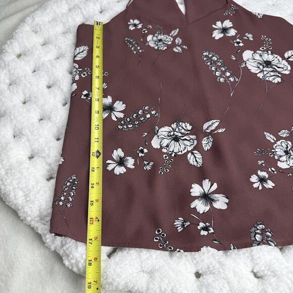 Express Halter Top‎ Womens Small Mauve Pink Floral Sleeveless Blouse Polyester - Picture 6 of 9